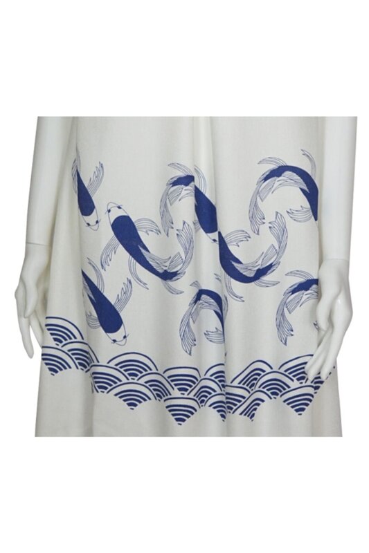 المرأة صوفية الأبيض الأزرق الأسماك منقوشة Buldan Peshtemal حزام فستان الشاطئ ملابس السباحة التستر فستان مثير تونك