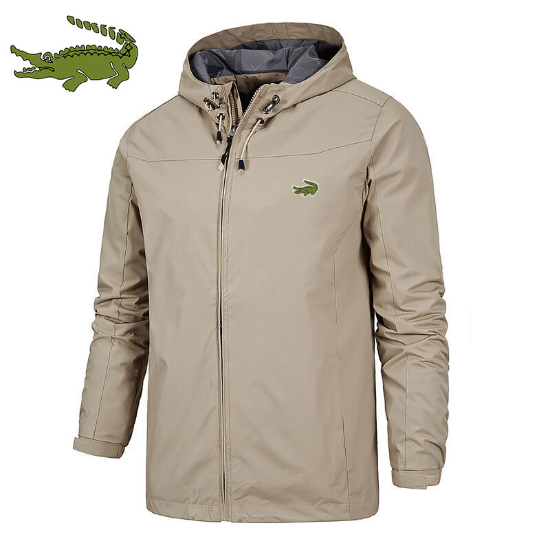 Outdoor mountaineering high quality men's stormsuit zipper Hooded Jacket printed rainproof jacket sports jacke