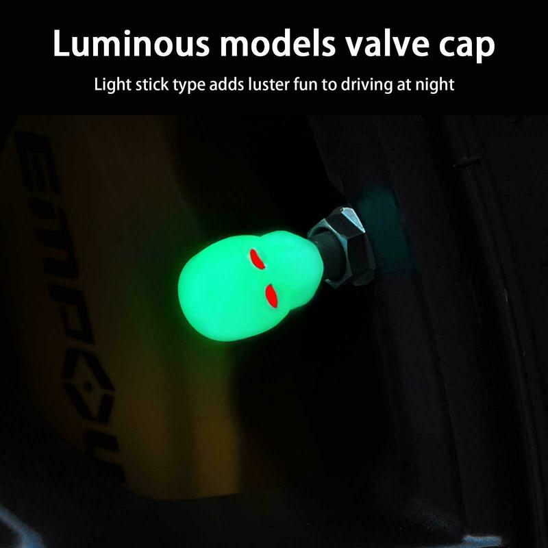4pcs Luminous Car Tire Valve Cap Motorcycle Wheel Hub Glowing Valve Cover Skull Wheel Valves Nozzle Caps Tyre Accessories