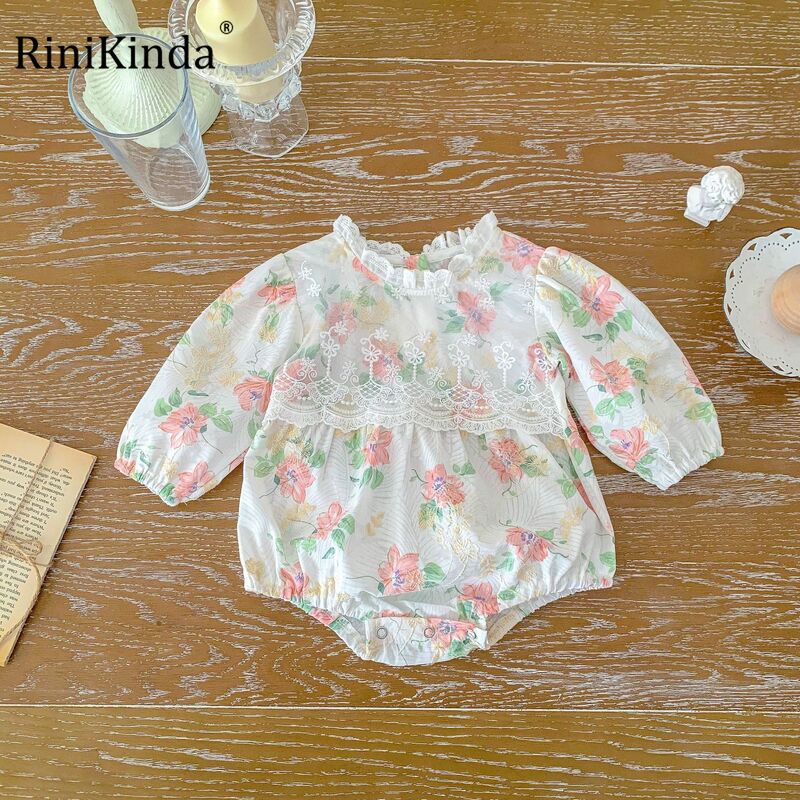 RiniKinda الكورية نمط الرضع طفل الفتيات قميص قطني بكم طويل زهرة بذلة طفل رضيع فتاة السروال القصير الصيف طفلة الملابس