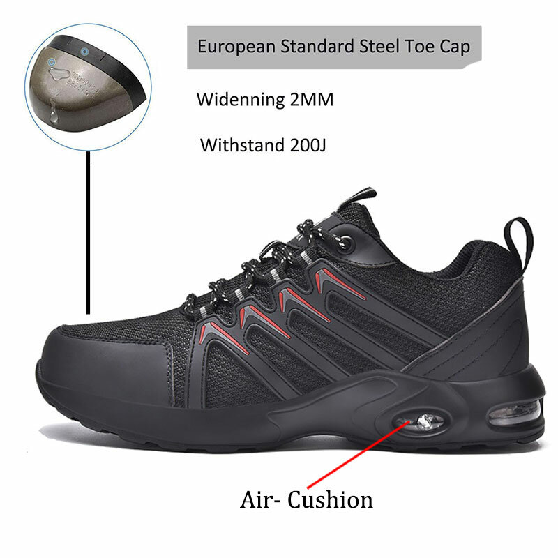 SUADEX وسادة هوائية الصلب حذاء مزود بفتحة للأصابع الرجال خفيفة الوزن سلامة العمل أحذية رياضية البناء الصناعي تنفس السلامة تو حذاء برقبة للعمل