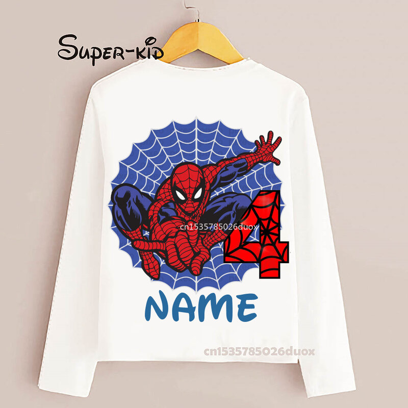 Super Hero Birthday Boy Shirt 3 4 5 6 Year Boys Birthday Spiderman Shirts Marvel Personalize Name Birthday Long sleeve T-shirt #2