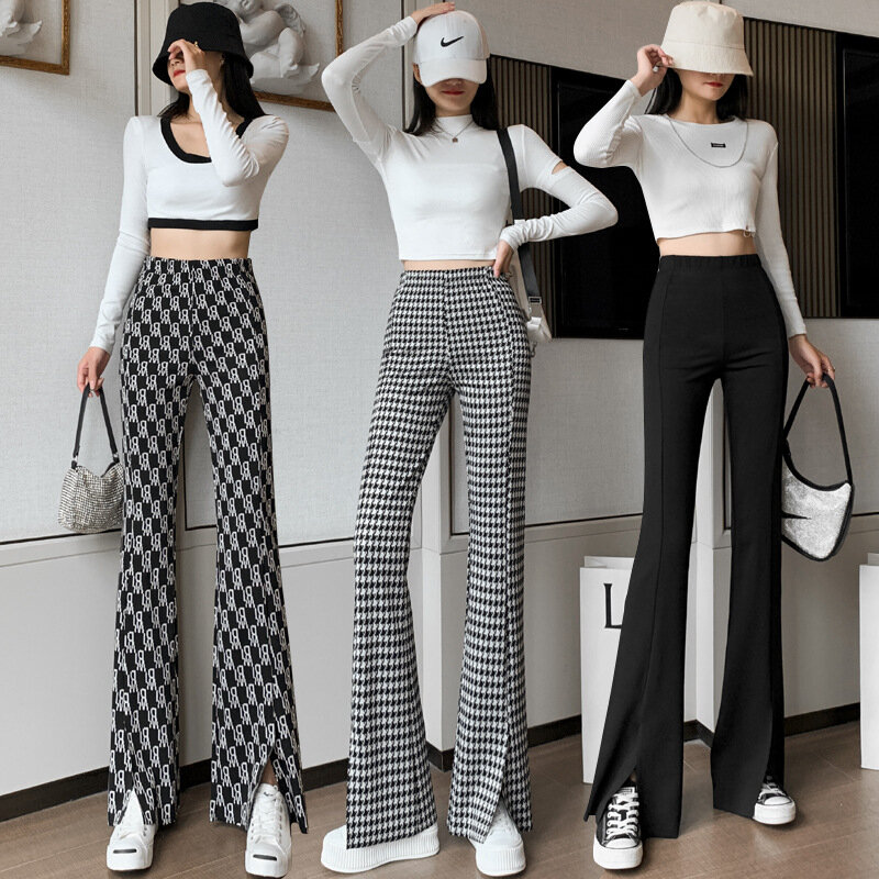 New front slit casual flared pants women's 2022 spring and summer new high waist slimming Korean version floor mopping pants