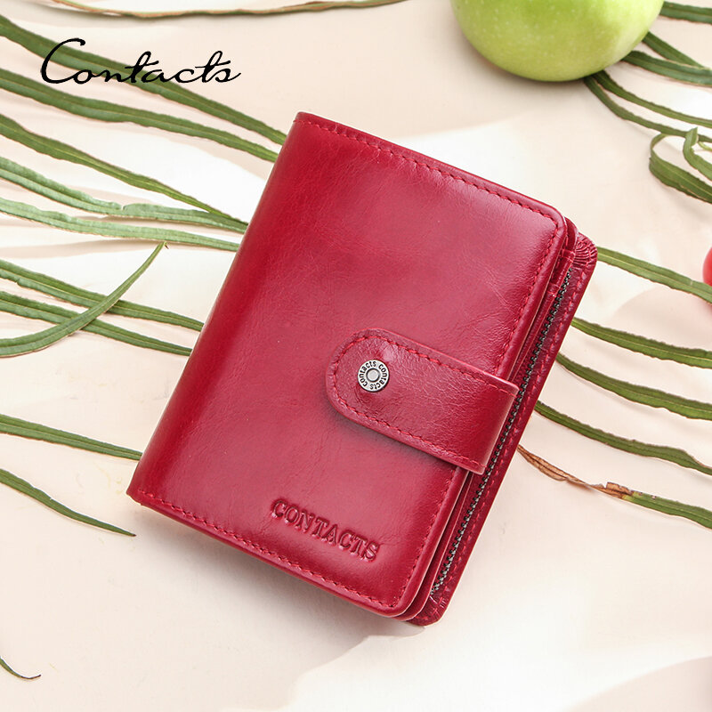 CONTACT'S جلد طبيعي محافظ للنساء قصيرة موضة حقيبة يد نسائية حامل بطاقة البريدي محفظة للعملة حقيبة الإناث المرأة المحفظة