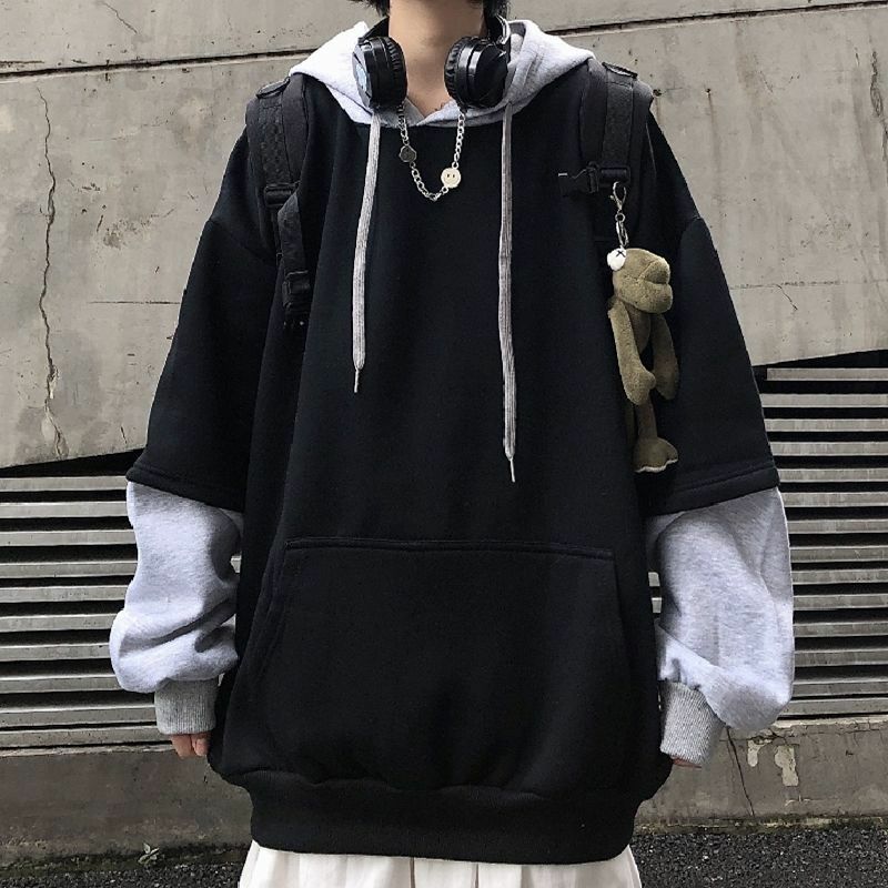 سترة نسائية كبيرة الحجم ذات قلنسوة ديبتاون ملابس الشارع الشهير موضة كورية Harajuku كاجول سوداء نمط الهيب هوب للسيدات بلوفر ياباني