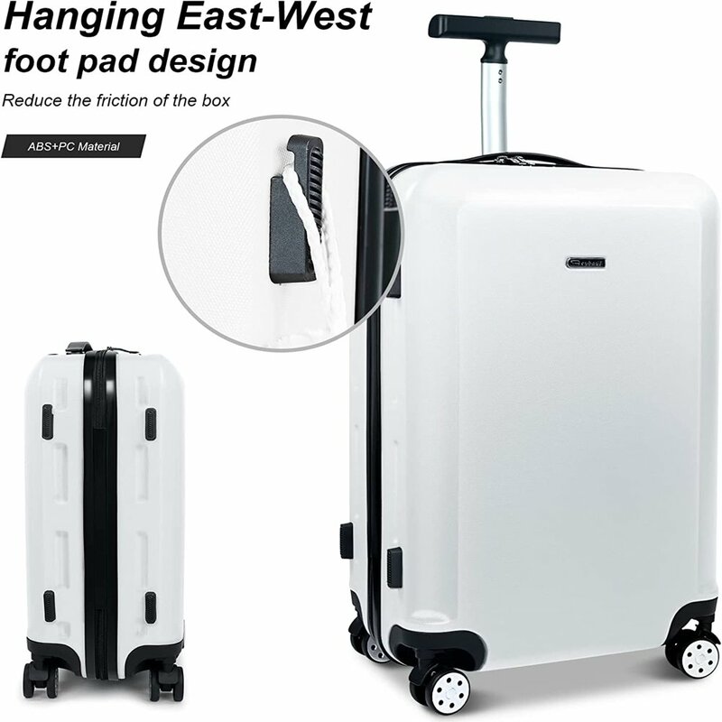 حقيبة أمتعة 24 بوصة بعجلات مع قفل TSA ، أبيض