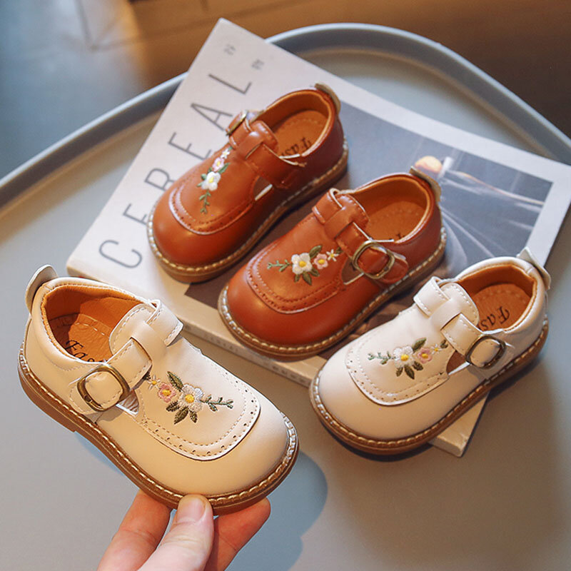 أحذية أكسفورد زهرة عدم الانزلاق التطريز حذاء طفل الأحذية الجلدية حزام جديد الاطفال أحذية الأطفال فستان الفتيات الصغار ل #2