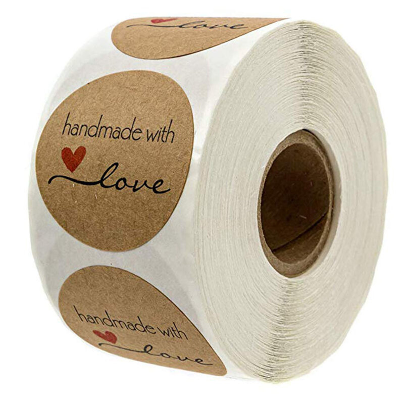 Round "Handmade With Love" Stickers Seal Labels Roll Sticker For Package Decorate Handmade Sticker