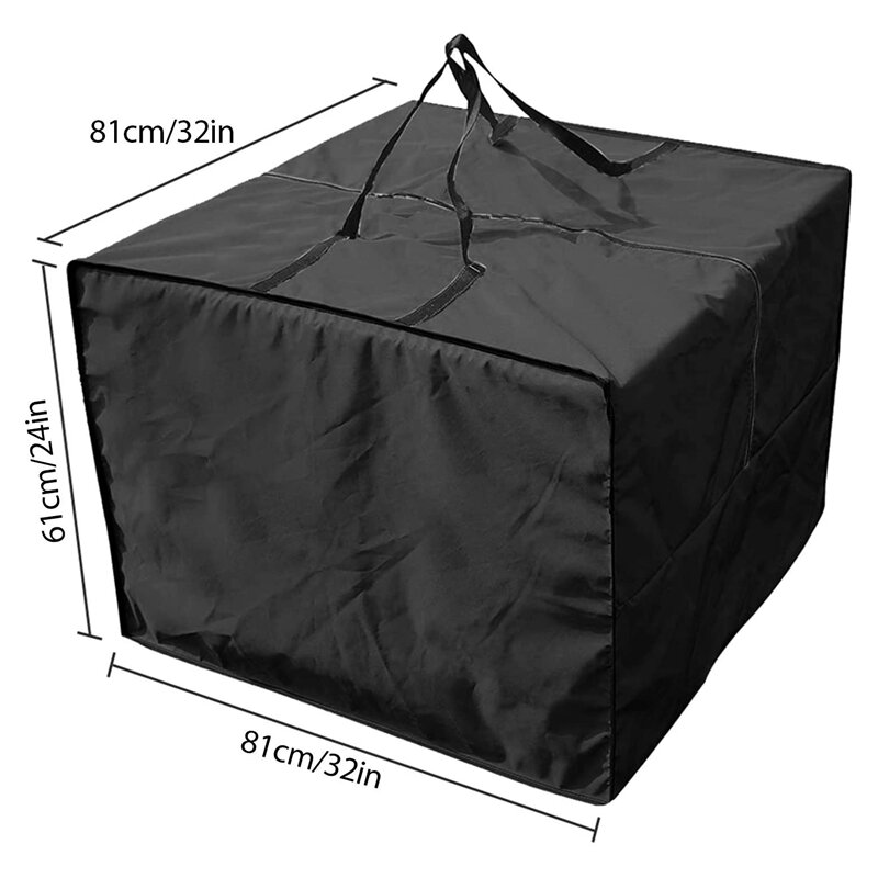 2 قطعة الأثاث في الهواء الطلق مقعد الوسائد تخزين حقيبة مقاوم للماء حديقة مجموعة يغطي حمل حقيبة مربع رمادي + أسود 81X81x61cm
