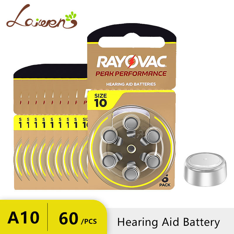 أجهزة السمع بطاريات RAYOVAC اضافية الزنك الهواء 60 قطعة عالية الأداء A10 10A 10 PR70 السمع بطارية A10 لسماع