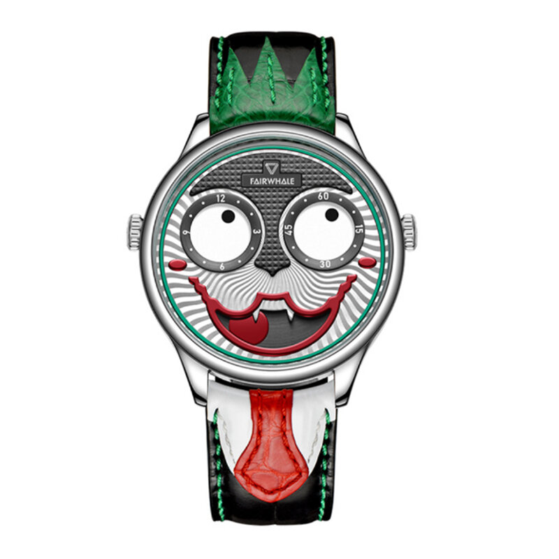 ساعة كوارتز من الفولاذ المقاوم للصدأ مع حزام من الجلد ، الجوكر شخصية ، 2 ألوان ، مارك فيرويل ، العلامة التجارية الأعلى