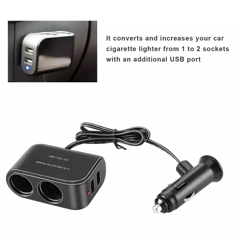 عالمي USB 12 فولت/24 فولت 2 طريقة سيارة ولاعة السجائر مصباح ليد التبديل السيارات المقبس الفاصل شاحن سيارة محول ولاعة Univers