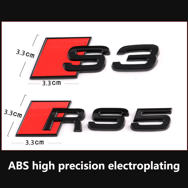 مناسبة لأودي S3 S4 S5 S6 S7 RS3 RS4 RS5 RS6 RS7 SQ3 SQ5 SQ7 RSQ5 RSQ7 الأسود كروم شعار سيارة جذع ملصق سيارة معدنية ملصق