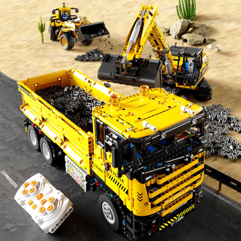 خبير الإبداعية Rc هندسة السيارات حفارة رافعة محمل الشاحنات Moc الطوب وحدات نموذج تقني ألعاب مكعبات البناء T4001
