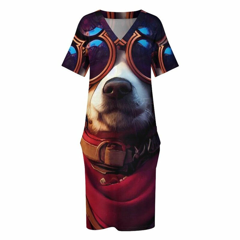 مضحك الحيوان فستان غير رسمي الإناث القراصنة الكلب فساتين Kawaii عطلة قصيرة الأكمام التصميم الجمالي فستان حجم كبير 5XL
