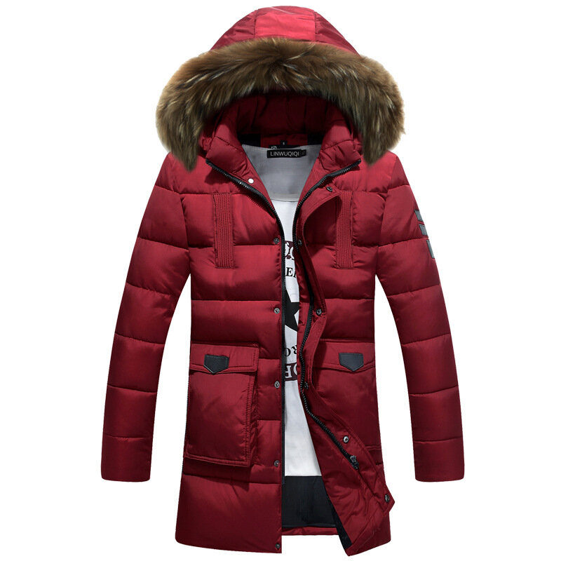 Slim fit Winter Men's Thick Jacket Hooded Parka Warm Cotton Coat Korean Trend Thickened Padded Jacket Mid-Length Padded Clothes