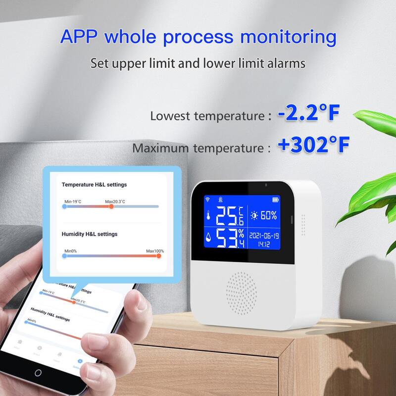 مستشعر درجة الحرارة من Tuya مزود بواي فاي وشاشة 2.9 بوصة LCD مستشعر ذكي لأمن المنازل ومساعد لقياس الرطوبة DC5V مقياس للرطوبة للكشف في الوقت الحقيقي