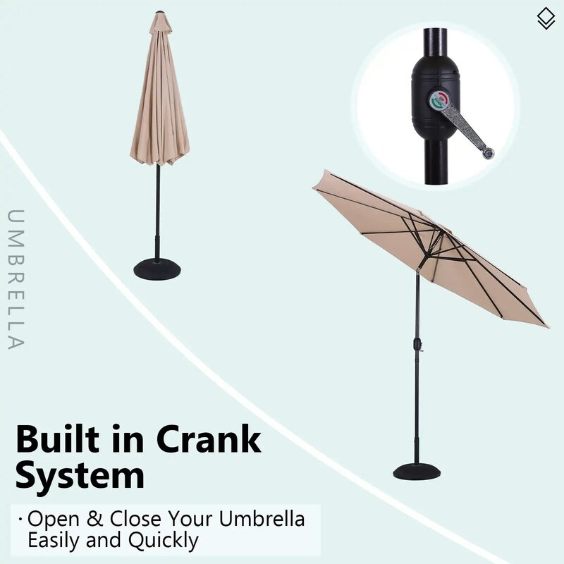 مظلة فناء 9ft مع 8 أضلاع قوية مع زر ضغط إمالة/كرنك في الهواء الطلق السوق الجدول المظلات ، بيج