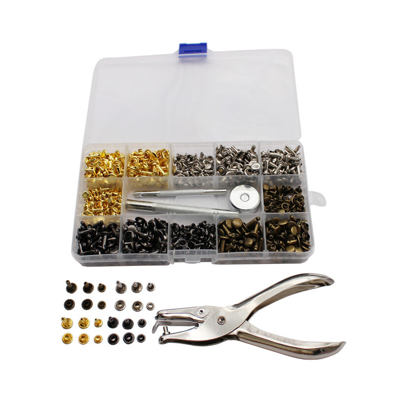 360 Sets Leather Rivets Double Cap With Fixing Tool Kit