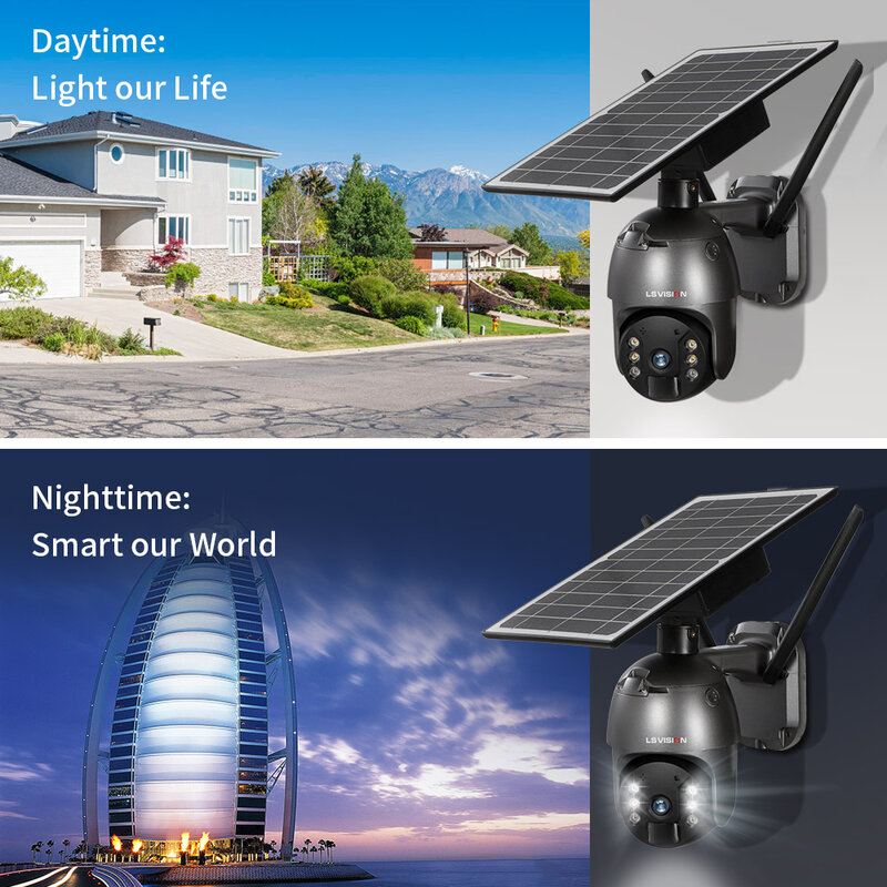 LSVISION 4MP 4G LTE /WIFI تعمل بالطاقة الشمسية كاميرات بطارية CCTV الأمن في الهواء الطلق كاميرا متحركة PIR التلقائي تسجيل الفيديو كام