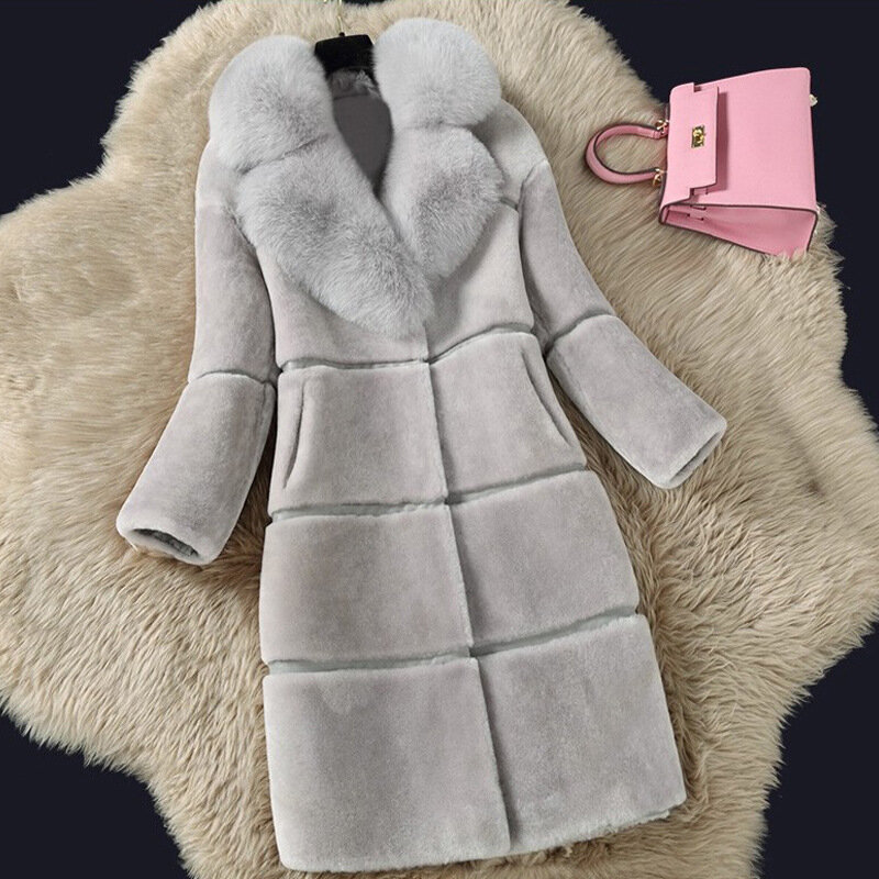 الأغنام القص 2022 الخريف والشتاء منتجات جديدة خياطة الفراء واحد منتصف طول معطف بياقة من الفرو معطف الفرو النساء