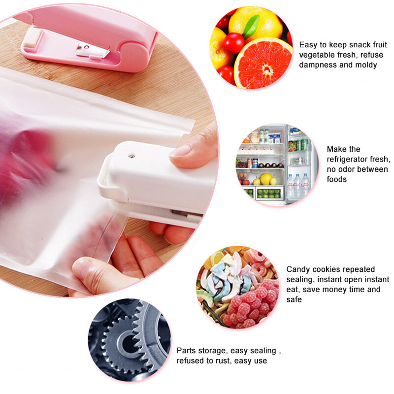 ماكينة صغيرة محمولة ملونة محمولة محمولة منزلية صغيرة تعمل بالحرارة ماكينة تغليف الطعام البلاستيكية حقيبة الوجبات الخفيفة أداة تغليف السدادة
