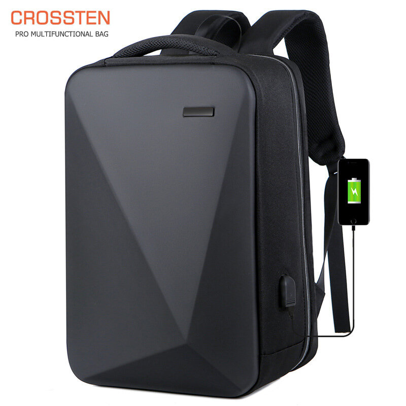 حقيبة ظهر للحاسوب المحمول من Crossten مزودة بقفل ضد السرقة مقاس 15.6 بوصات مع منفذ USB للشحن حقيبة مدرسية متعددة الوظائف مضادة للماء للأعمال
