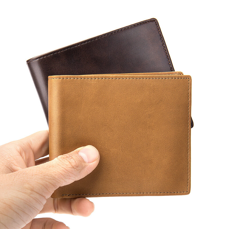 محفظة رجالية عادية قصيرة ريترو جلد طبيعي محافظ الرجال حقيبة المال محفظة العلامة التجارية الفاخرة حامل بطاقة الائتمان اثنين أضعاف عملة المحافظ