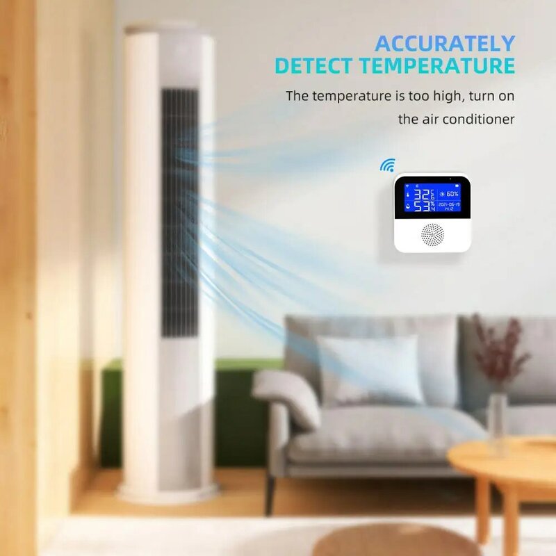 مستشعر درجة الحرارة من Tuya مزود بواي فاي وشاشة 2.9 بوصة LCD مستشعر ذكي لأمن المنازل ومساعد لقياس الرطوبة DC5V مقياس للرطوبة للكشف في الوقت الحقيقي