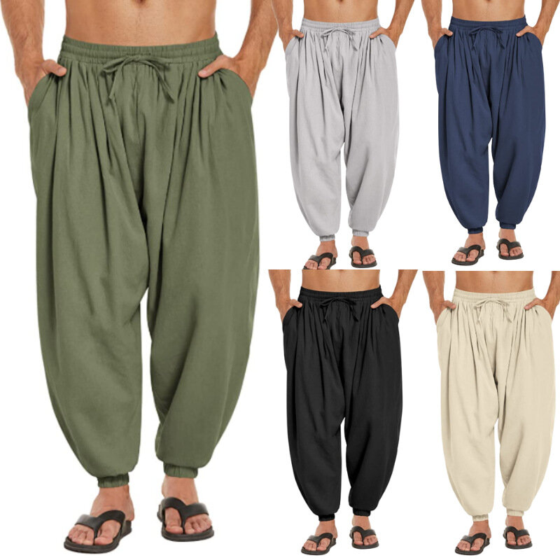 Mens Casual Yoga Pants Solid Color Trousers Dance  Harem Pants Slacks Sweatpants Trendy Loose Dance Clothing  Streetwear