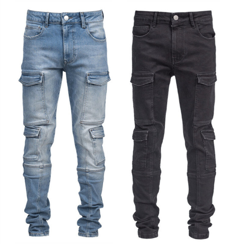 الرجال الرجعية جيوب فضفاضة الجينز عادية مستقيم واسعة الساق بانت Harajuku المعتاد الشارع الشهير سراويل جينز السراويل الذكور الجينز الرجال