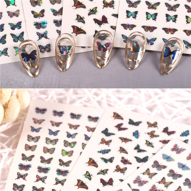2022 Popular Nail Art Simulation Laser Butterfly Stickers Ins Wind 3D Stickers Waterproof Cute Butterfly Nail Stickers