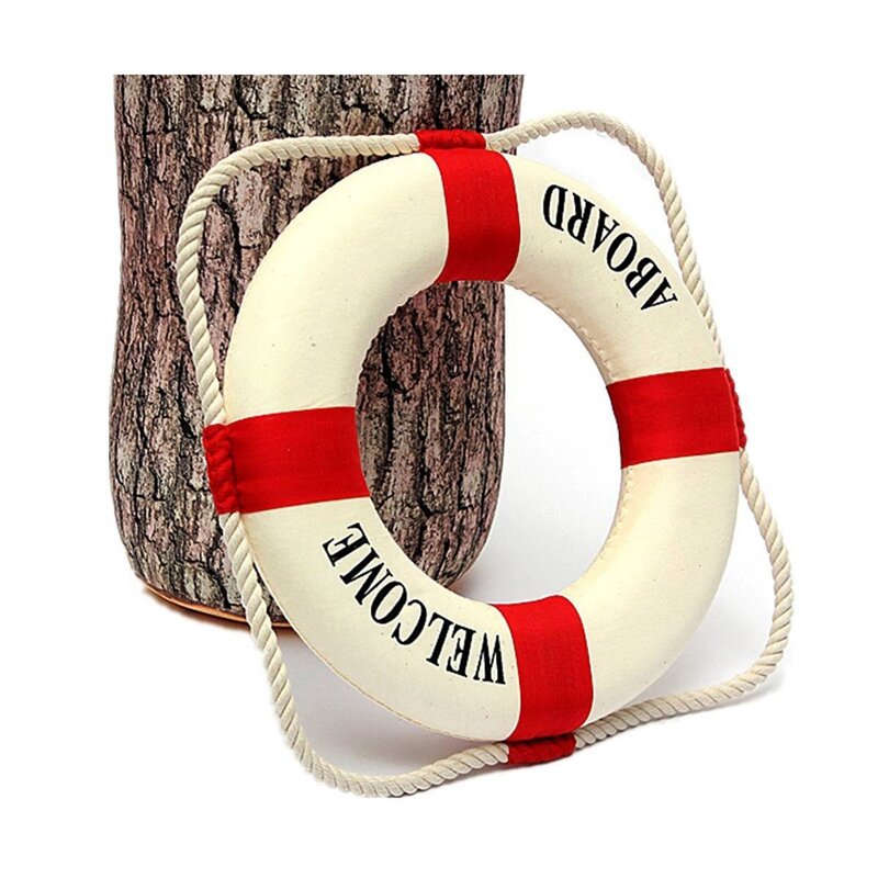 2X Welcome Aboard Foam Nautical Life Lifebuoy Ring Boat Wall Hanging Home Decoration Red 50Cm