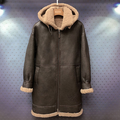 Medium-length Real Men Leather Jackets Original Sheepskin Wool One-piece Coat Warm Jacket Winter New Jaqueta Male