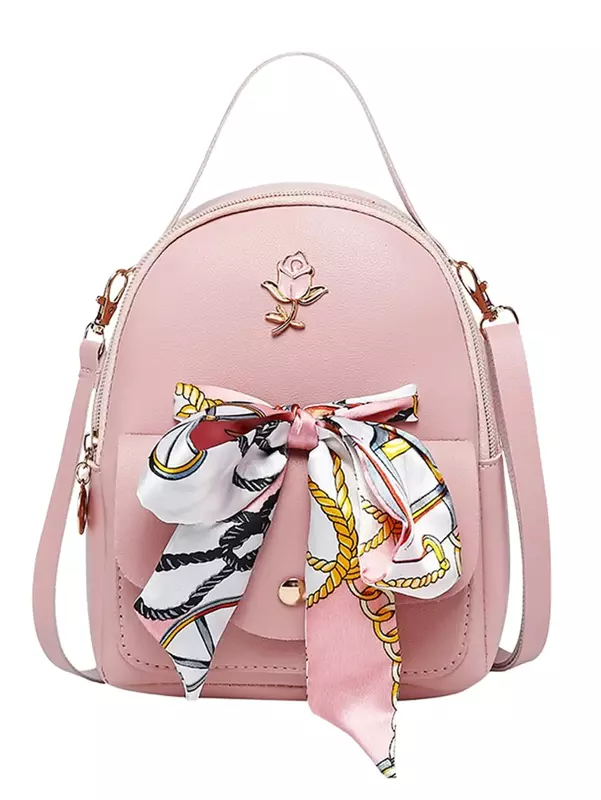 Mini Scarf Bow & Metal Floral Decor Backpack