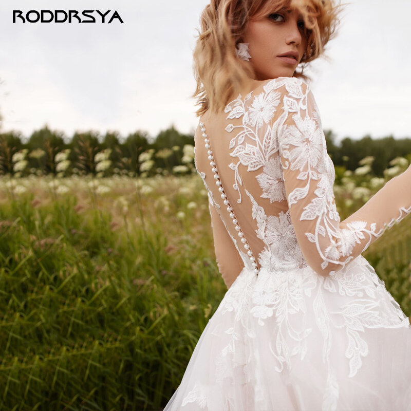 فساتين زفاف للنساء من RODDRSYA مزينة بالدانتيل بدون ظهر من Vestido De Novia ، مصنوعة حسب الطلب ، فستان عروس أنيق مقاس كبير