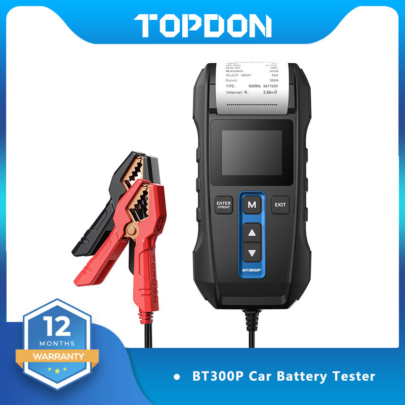 Topdon جهاز اختبار بطارية السيارة BT300P مع طباعة 12 فولت جهاز اختبار بطارية السيارة مع طابعة اختبار تحميل البطارية لدراجة نارية السيارات تهمة