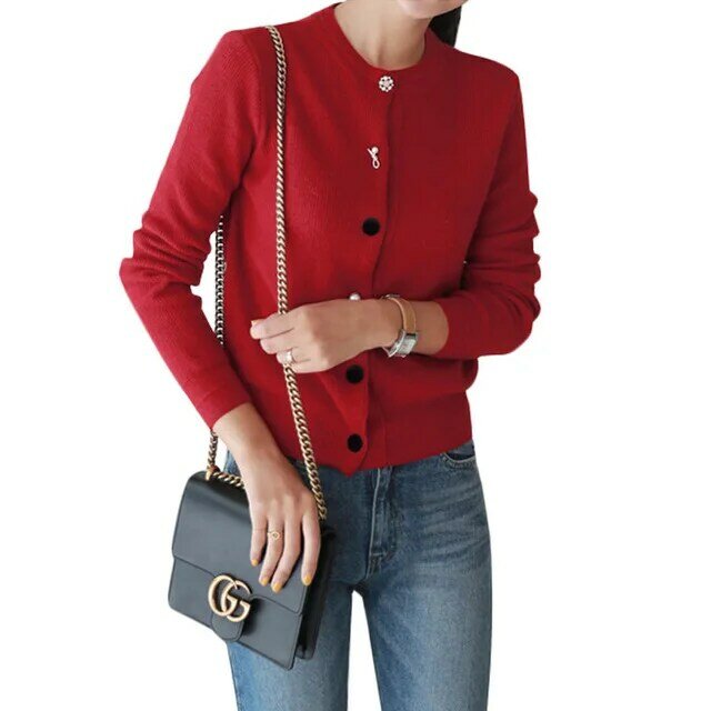 2021 New Spring Autumn Winter Cashmere Women OL Basic Cardigan O-Neck Sweater Female Long Sleeve Wool Knitted Solid Soft Fashion