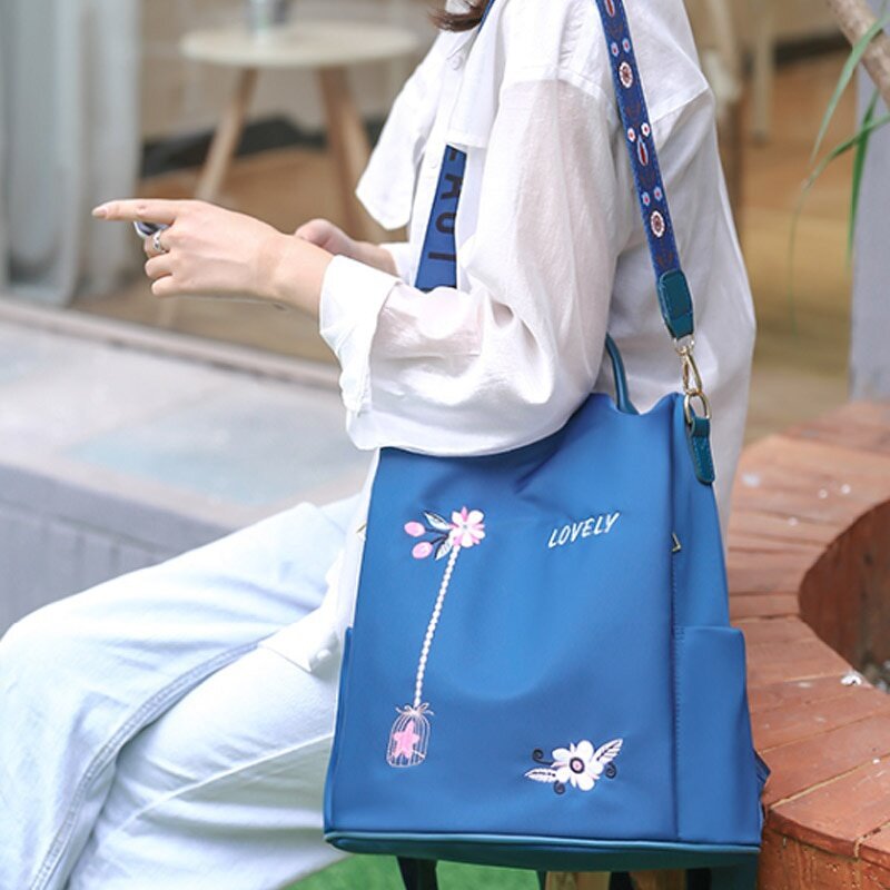 High Quality Oxford Women's Backpack Elegant Floral Embroidered School Bag Waterproof Women's Bag