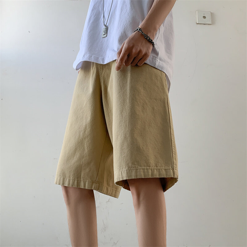 Summer 3 Color Cotton Shorts Men's Fashion Casual Shorts Mens Japanese Streetwear Loose Hip Hop Straight Shorts Men M-2XL