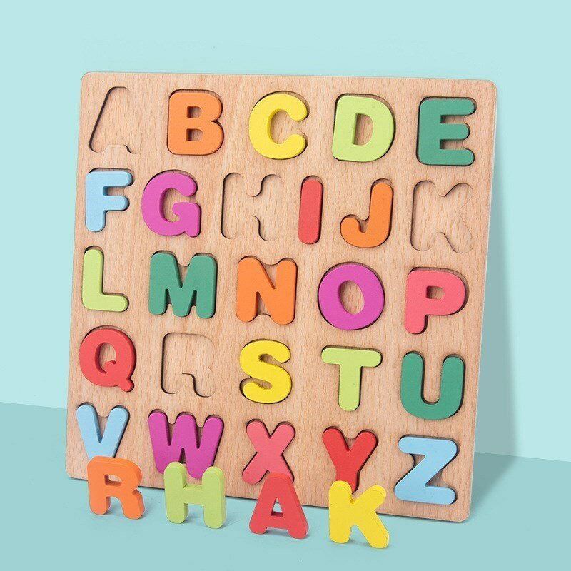 Wooden 3D Puzzle Toy High Quality Wooden English Alphabet Number 3D Puzzle Cognitive Matching Board Games for Children #4