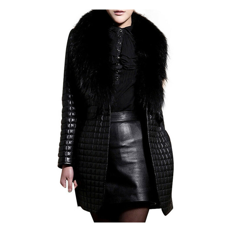 Warm Winter Coat Woman Faux Leather Fur Jacket Slim Fit Women's Long Overcoat New Faux Leather Outerwear Female Manteau Femme