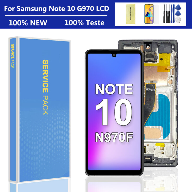 100% اختبار لسامسونج غالاكسي نوت 10 LCD N970F N970 N970 عرض تعمل باللمس مع الإطار محول الأرقام لشاشة سامسونج نوت 10