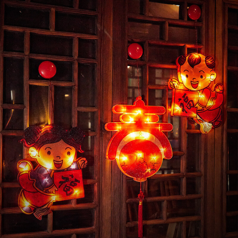 2022 ربيع مهرجان LED مصابيح تعليق للزينة مع شفط كأس بطارية تعمل بالطاقة السنة الصينية الجديدة نافذة الباب ديكورات الحائط