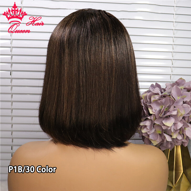 Queen Hair Products Short Human Hair Wig with Fringe for Women Straight Virgin Hair Bob Wigs With Bangs P4/27 Color #5