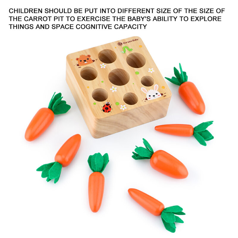 ألعاب خشبية الطفل مونتيسوري مجموعات الالعاب سحب شكل الجزرة مطابقة حجم الإدراك الطفل لعبة تعليمية للأطفال أطفال هدية
