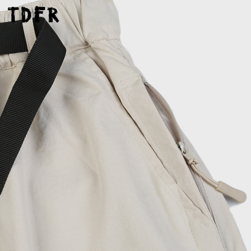 جيب البضائع السراويل مع حزام رجالي سفاري نمط بلون عادي فضفاض واسعة الساق مرونة الخصر بنطلون الرجال #4