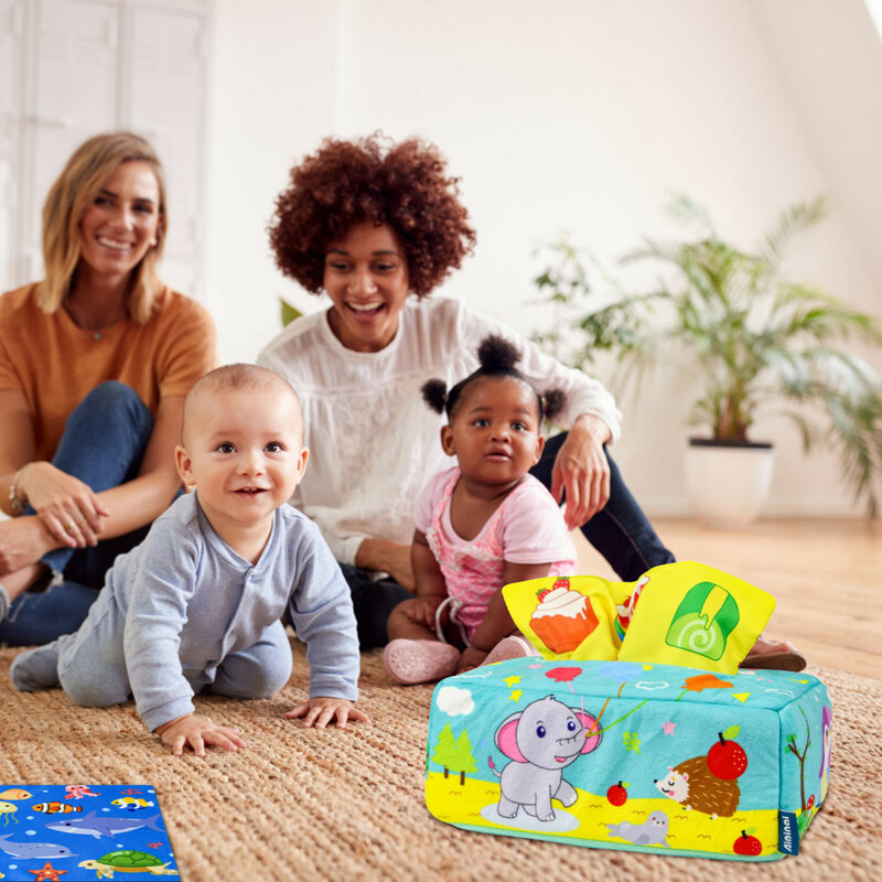 صندوق الأنسجة الحسية لعبة التجعيد ألعاب مونتيسوري للأطفال ألعاب مونتيسوري مع الأوشحة الملونة لعبة تعليمية لحديثي الولادة