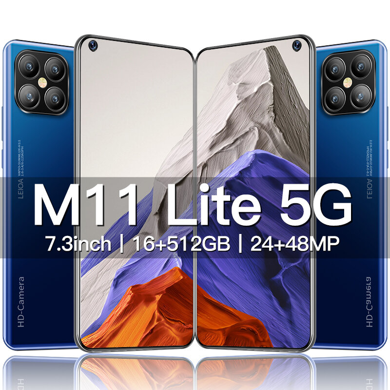 2022 جديد M11 Lite الهاتف الذكي الإصدار العالمي أندرويد 10 الهاتف المحمول 16GB + 512GB 5G شبكة هاتف محمول 16 + 32 ميجابكسل 6800mAh هاتف ذكي