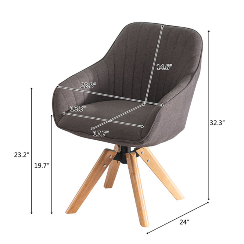 59*45*81Cm Simple Nordic Upholstered Seat Linen Solid Wood Gray Indoor Leisure Chair Suitable for Living Room Office Bedroom